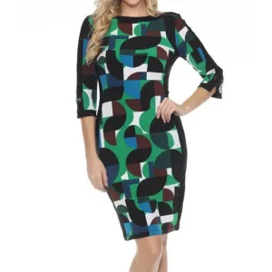 NEW JOSEPH RIBKOFF geometric print boat neck sheath dress