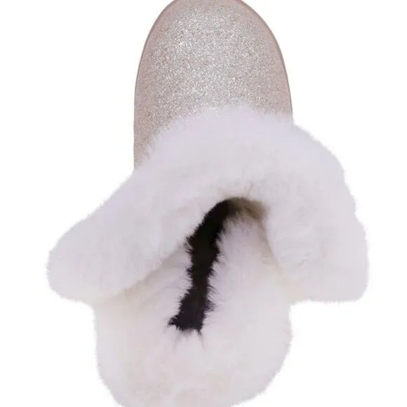 New! JUICY COUTURE Girls Mendota Gold Glitter Faux Fur Boots Booties Shoes