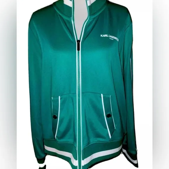 New! Karl Lagerfeld Paris Snap Side Logo Track Jacket Size XL Jade Green🤍