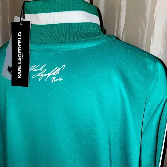 New! Karl Lagerfeld Paris Snap Side Logo Track Jacket Size XL Jade Green🤍