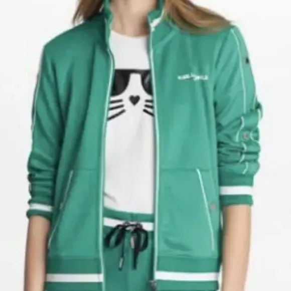 New! Karl Lagerfeld Paris Snap Side Logo Track Jacket Size XL Jade Green🤍