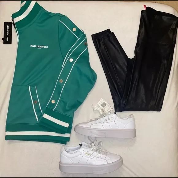 New! Karl Lagerfeld Paris Snap Side Logo Track Jacket Size XL Jade Green🤍