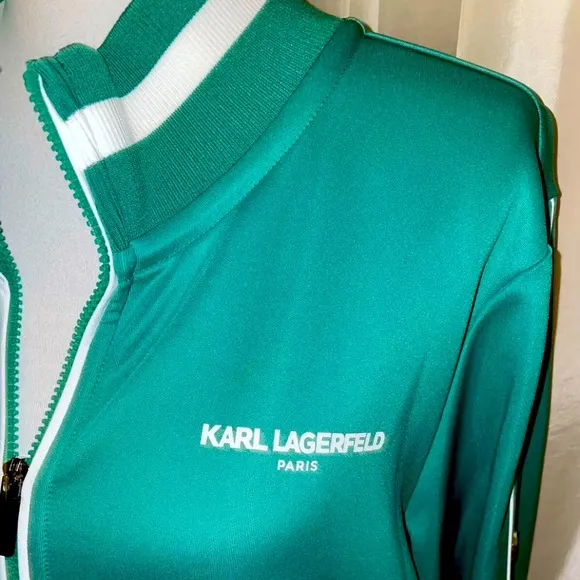 New! Karl Lagerfeld Paris Snap Side Logo Track Jacket Size XL Jade Green🤍