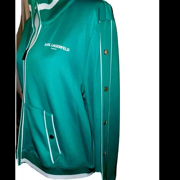 New! Karl Lagerfeld Paris Snap Side Logo Track Jacket Size XL Jade Green🤍