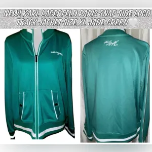 New! Karl Lagerfeld Paris Snap Side Logo Track Jacket Size XL Jade Green🤍