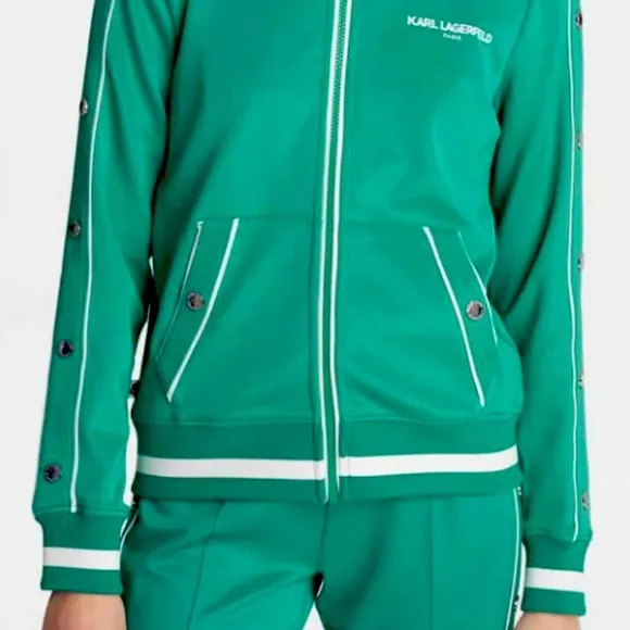 New! Karl Lagerfeld Paris Snap Side Logo Track Jacket Size XL Jade Green🤍