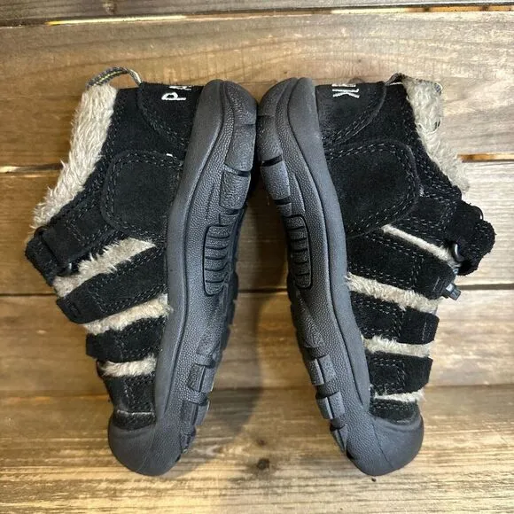 New Little Kids Keen Newport Black Suede Fur Trimmed Outdoor‎ Shoes Size 10 C
