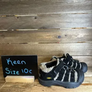 New Little Kids Keen Newport Black Suede Fur Trimmed Outdoor‎ Shoes Size 10 C