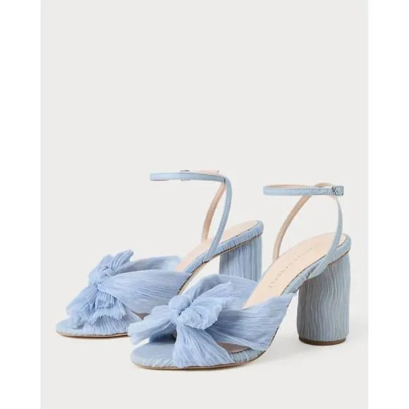 NEW LOEFFLER RANDALL women's camellia pleated bow heels in blue