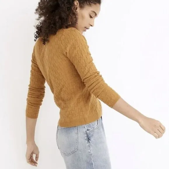 NEW Madewell Malvern Slim Texture Mustard Long Sleeve Button Cardigan Sweater Sm
