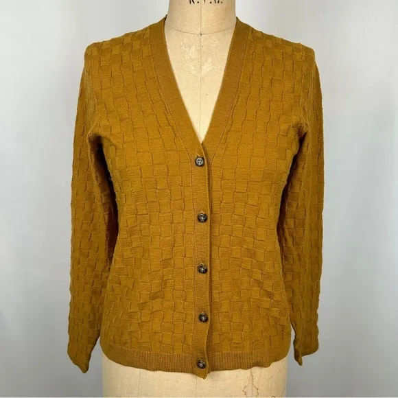 NEW Madewell Malvern Slim Texture Mustard Long Sleeve Button Cardigan Sweater Sm