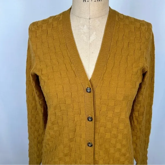 NEW Madewell Malvern Slim Texture Mustard Long Sleeve Button Cardigan Sweater Sm