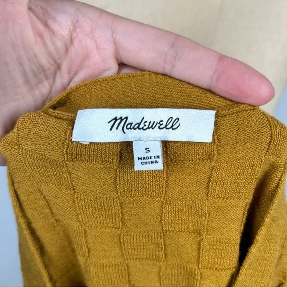 NEW Madewell Malvern Slim Texture Mustard Long Sleeve Button Cardigan Sweater Sm