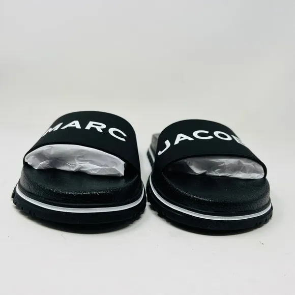 NEW! Marc Jacobs The Slide Embossed Logo Black / White - 6 MULTILIST on PM