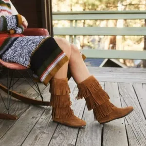 New Minnetonka 3-Layer Fringe Boots Size 6 - Tan *Best Seller*