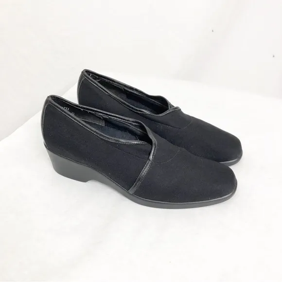 NEW Munro Traveler Stretch Fabric Comfort Wedge Slip On Shoes, Size 7 M, Black