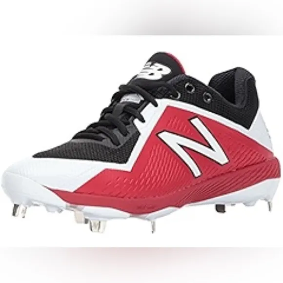NEW [New Balance] Faux Leather Metal Cleats Red/Black/White Mens Sz 16.0