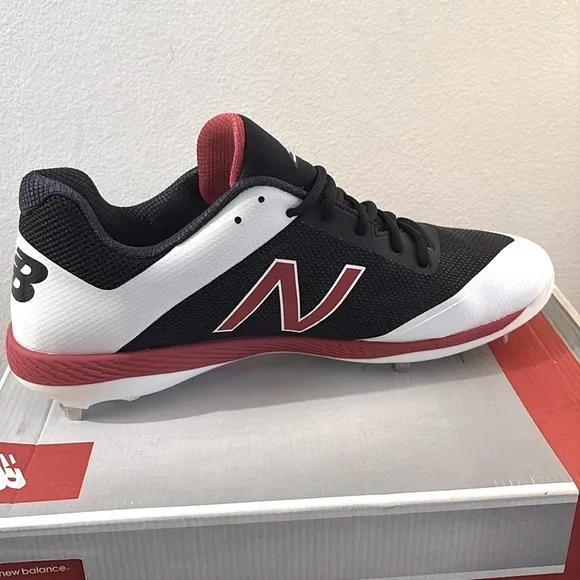 NEW [New Balance] Faux Leather Metal Cleats Red/Black/White Mens Sz 16.0