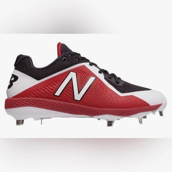 NEW [New Balance] Faux Leather Metal Cleats Red/Black/White Mens Sz 16.0