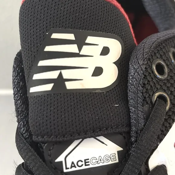 NEW [New Balance] Faux Leather Metal Cleats Red/Black/White Mens Sz 16.0