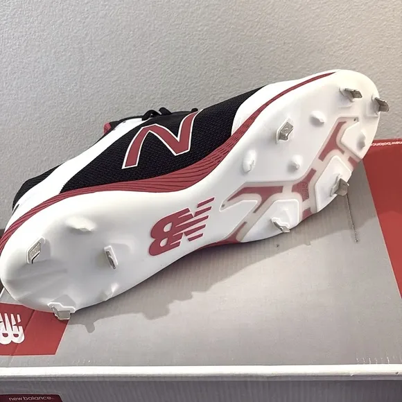 NEW [New Balance] Faux Leather Metal Cleats Red/Black/White Mens Sz 16.0