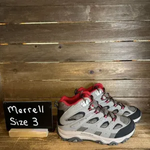 New NWOB Big Kids Merrell Moab 3 Mid Gray Waterproof Ankle Hiking Boots Size 3 Y