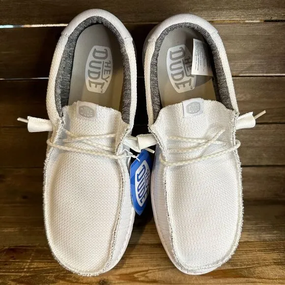 New NWT Hey Dude Wally Sport Mesh Wide White Slip On‎ Shoes Loafers Size 13 E