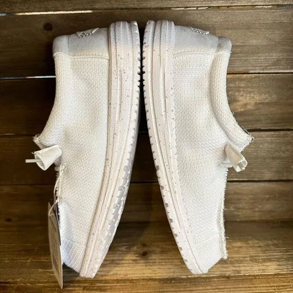 New NWT Hey Dude Wally‎ Sport Mesh Wide White Slip On Shoes Loafers Size 7 E