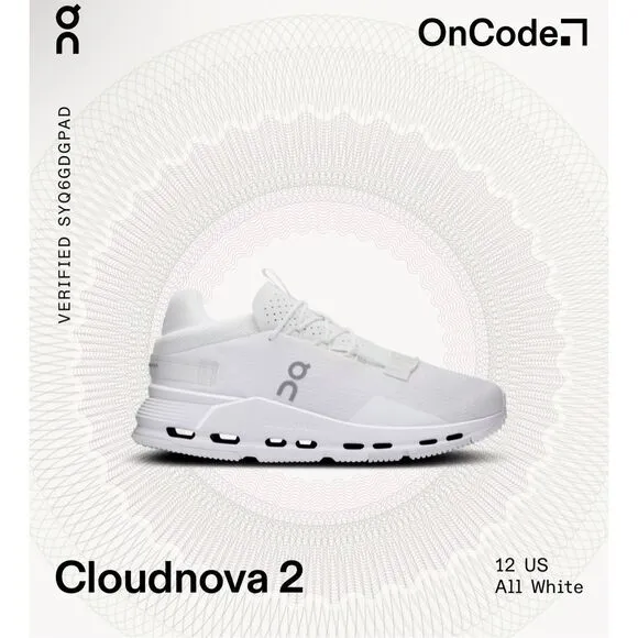 NEW On OnClouds Men’s Cloudnova 2 - Size 12 - All white