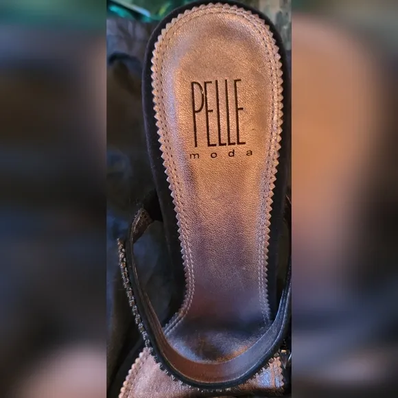 NEW PELLE MODA BLACK CRYSTAL BUCKLE HIGH HEEL SLIDE EVENING SANDALS SHOES 9