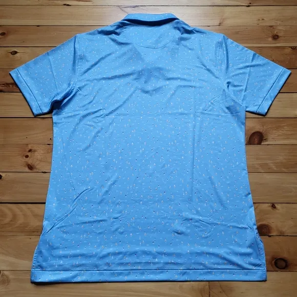 NEW Peter Millar Polo Shirt Summer Comfort Mens Medium Blue Geometric Golf Boat