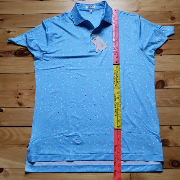 NEW Peter Millar Polo Shirt Summer Comfort Mens Medium Blue Geometric Golf Boat