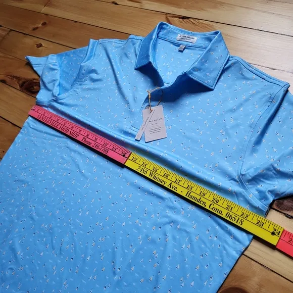NEW Peter Millar Polo Shirt Summer Comfort Mens Medium Blue Geometric Golf Boat