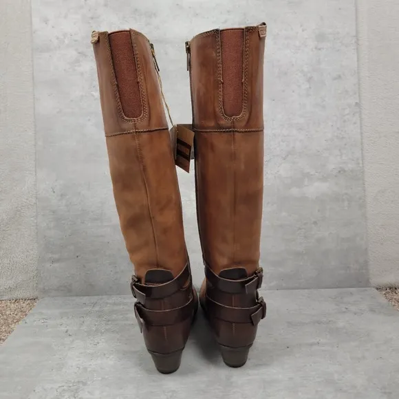 New Pikolinos Womens Boots Size 35 US 5 Tall Cognac Brown Leather Strappy Riding