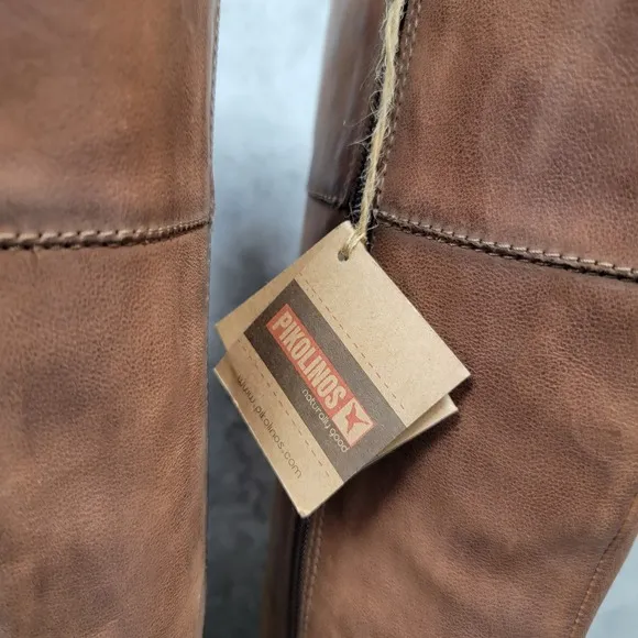 New Pikolinos Womens Boots Size 35 US 5 Tall Cognac Brown Leather Strappy Riding
