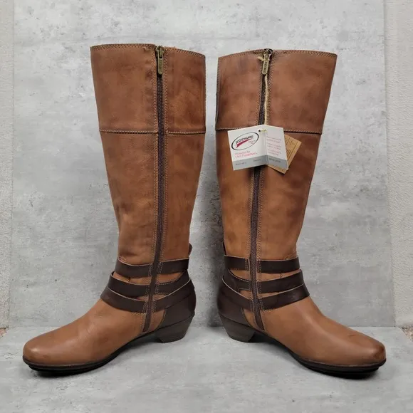 New Pikolinos Womens Boots Size 35 US 5 Tall Cognac Brown Leather Strappy Riding