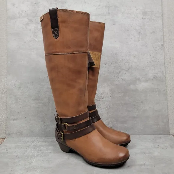 New Pikolinos Womens Boots Size 35 US 5 Tall Cognac Brown Leather Strappy Riding