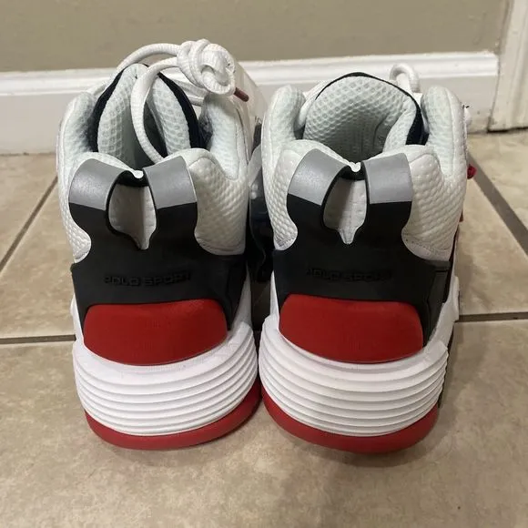 NEW Ralph Lauren Polo Sport Men's 9 White Black Red High Top Shoes PS100