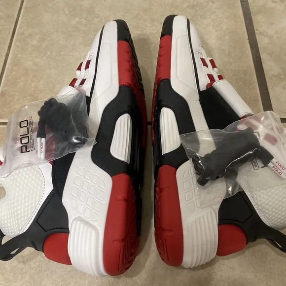 NEW Ralph Lauren Polo Sport Men's 9 White Black Red High Top Shoes PS100