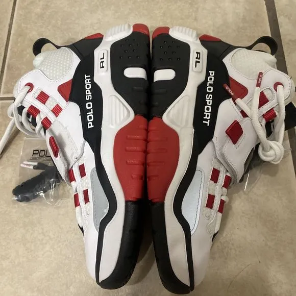 NEW Ralph Lauren Polo Sport Men's 9 White Black Red High Top Shoes PS100