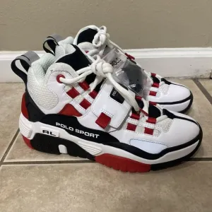NEW Ralph Lauren Polo Sport Men's 9 White Black Red High Top Shoes PS100