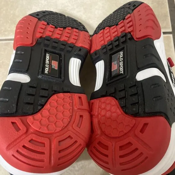 NEW Ralph Lauren Polo Sport Men's 9 White Black Red High Top Shoes PS100