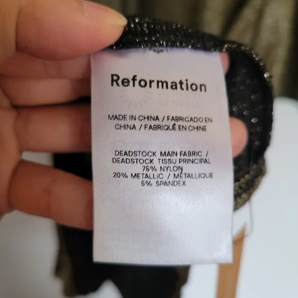 NEW Reformation Paprika Gold Sparkle Long Sleeve Stretchy Knotted Dress Size 3X