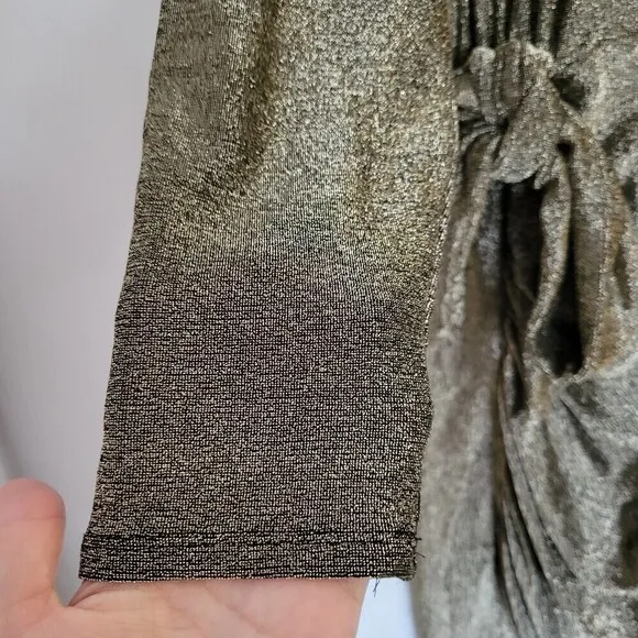 NEW Reformation Paprika Gold Sparkle Long Sleeve Stretchy Knotted Dress Size 3X