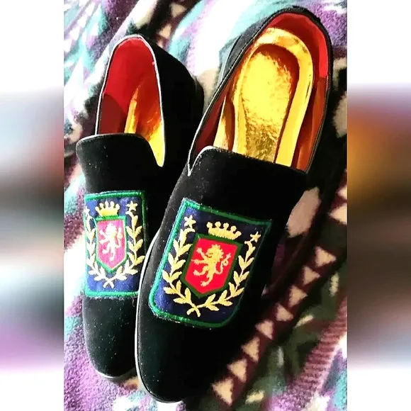 NEW Regal Royal Lion Loafer Black Velvet Slipper Shoes (Men 11.5/46) and Bowtie!