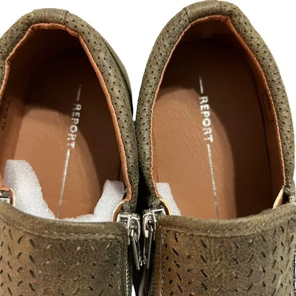 NEW Report Sz 7 Women's Brown Leather Slip On Sneakers