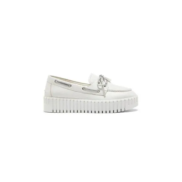 NEW SILENT D boat sneaker in white leather