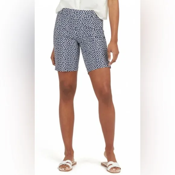 New Spanx Sunshine Shorts 10&quot; Bermuda Navy Blue PaintedPolka Dot Medium