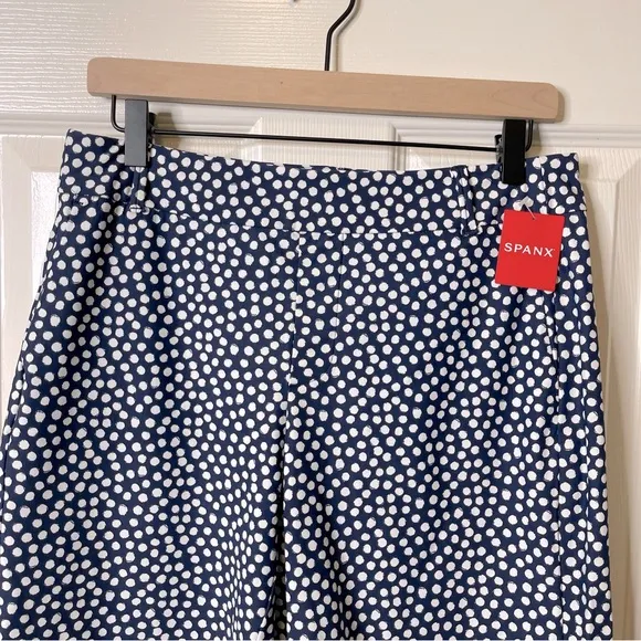 New Spanx Sunshine Shorts 10&quot; Bermuda Navy Blue PaintedPolka Dot Medium