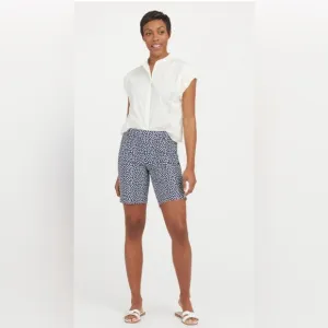 New Spanx Sunshine Shorts 10&quot; Bermuda Navy Blue PaintedPolka Dot Medium